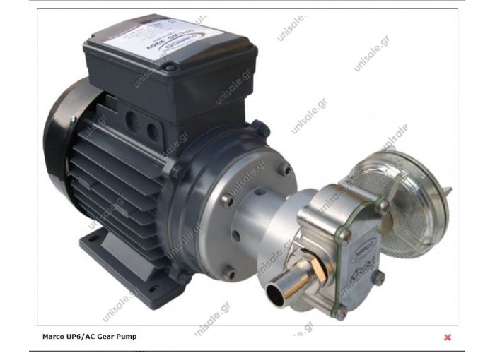 1640611C MARCO ΑΝΤΛΙΑ UP6/AC 220V 50 Hz Gear pump PTFE 7.4 gpm 4 Bar max pressure 28 Lpm max flow 230 Volt DC, 2.5 Amp fuse Nickel plated brass body Helicoidal bronze gears Viton seals, BUNA O rings 60°C 1640611C MARCO ΑΝΤΛΙΑ UP6/AC 220V 50 Hz Gear pump PTFE 7.4 gpm 4 Bar max pressure 28 Lpm max flow 230 Volt DC, 2.5 Amp fuse Nickel plated brass body Helicoidal bronze gears Viton seals, BUNA O rings 60°C